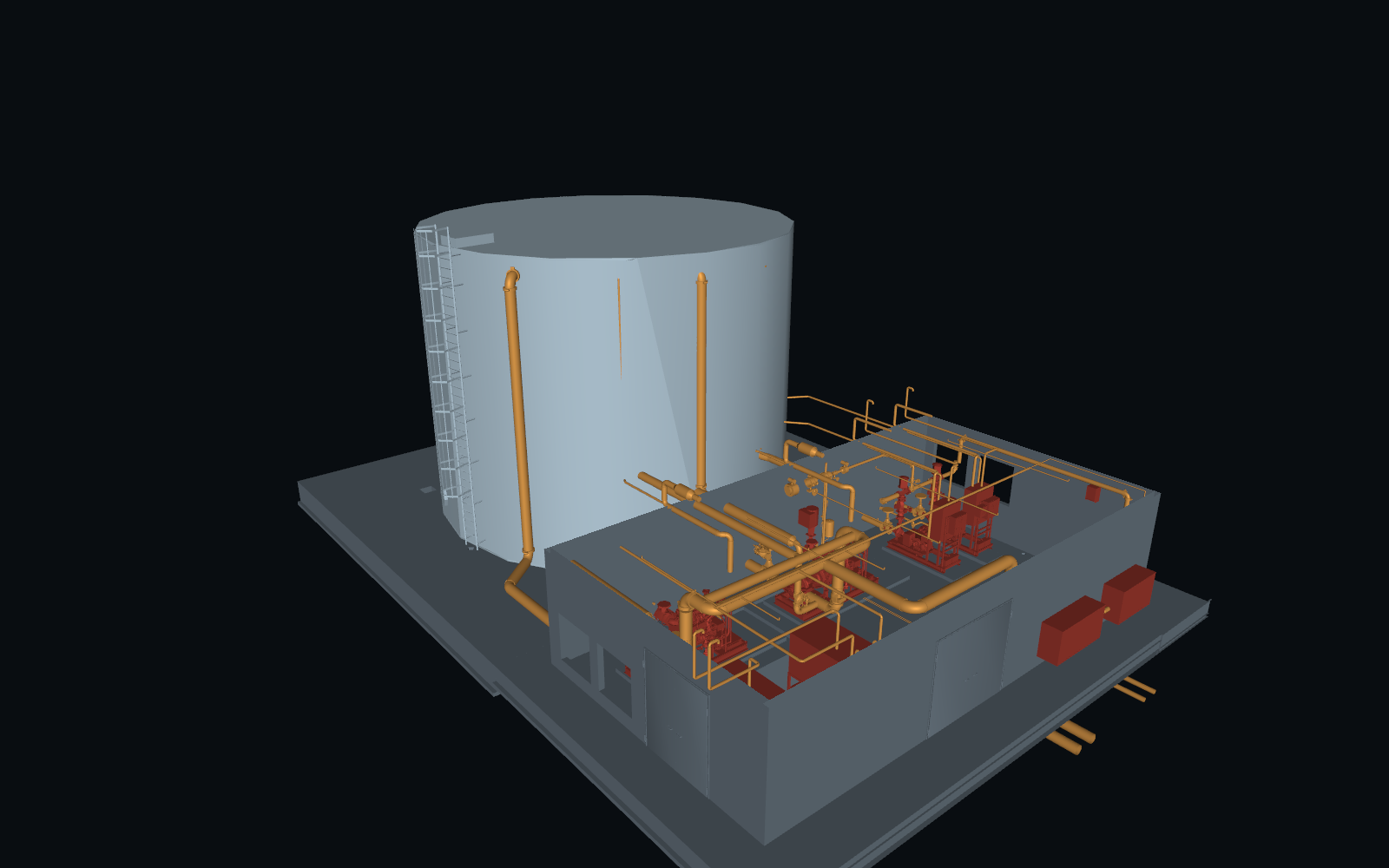 Vista del modello BIM della centrale antincendio e del serbatoio